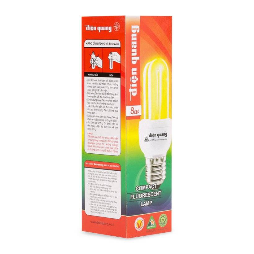 Bóng đèn Compact Điện Quang-CFL-2U-T4-8W-E27 ( Ánh sáng trắng + vàng )