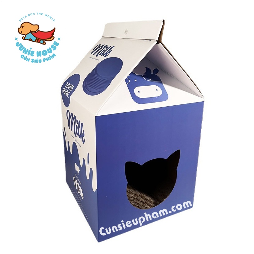 Ngôi nhà giấy bìa carton cào móng hình hộp sữa cho mèo