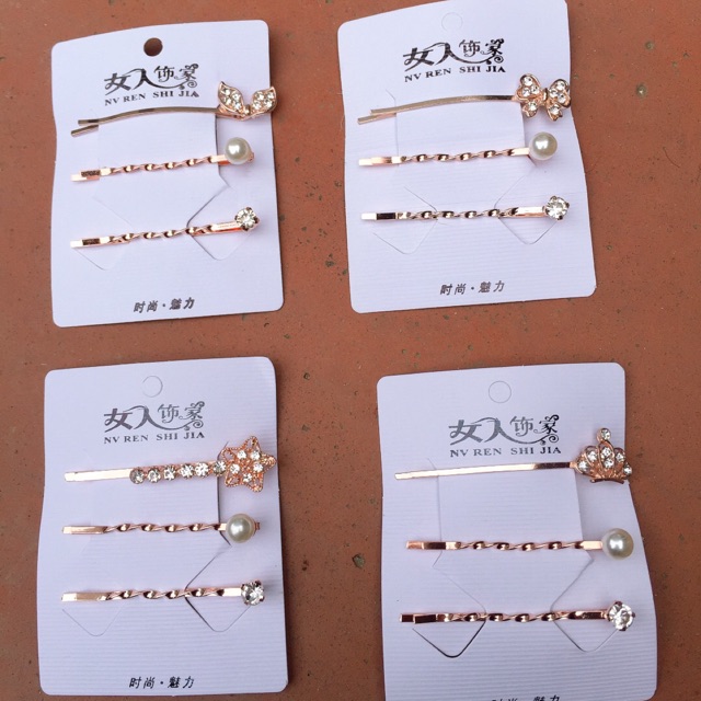 Sét 3 kẹp tóc đính kim