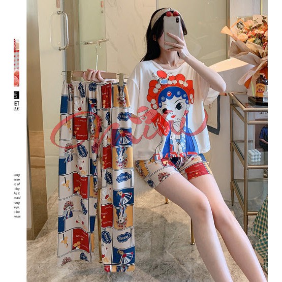 Đồ bộ mặc nhà nữ đẹp SET 3 CHI TIẾT - Bộ đồ ngủ dễ thương - Quần áo thời trang mùa hè cao cấp giá rẻ hàng Quảng Châu