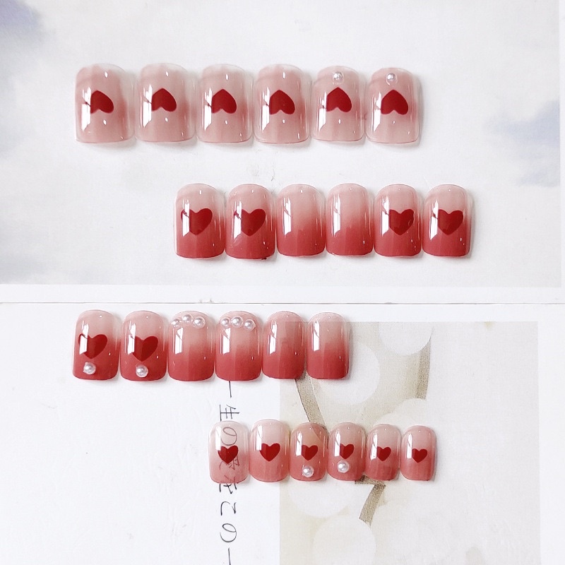 [Hàng mới về]Bộ 24 móng giả form ngắn đính charm xinh xắn