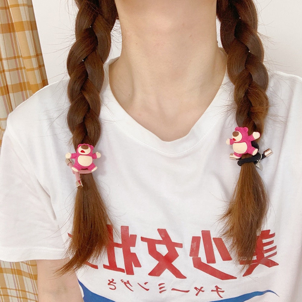 Set 2 dây cột tóc nam châm mềm mại hình gấu hoạt hình dễ thương dành cho nữ