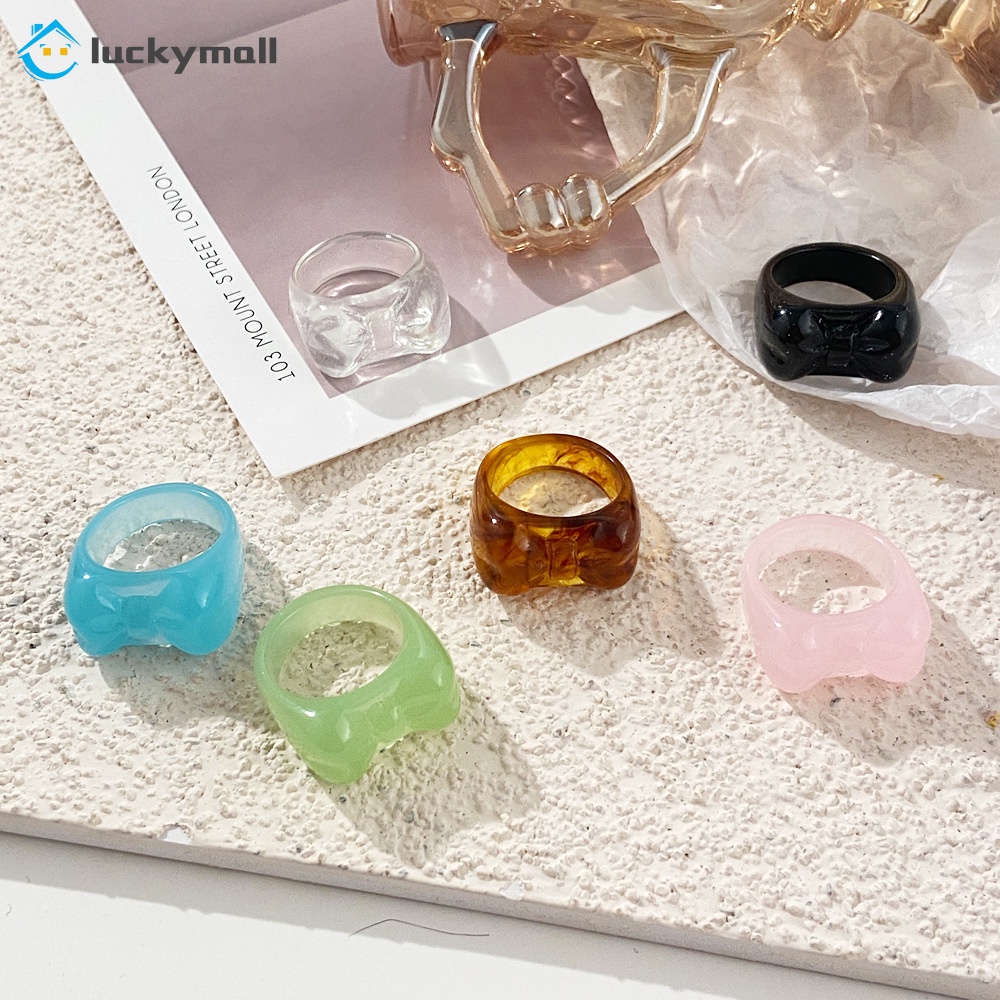 Nhẫn nhựa resin trang trí nơ dễ thương kiểu dáng cổ điển phong cách Hàn Quốc dành cho nữ