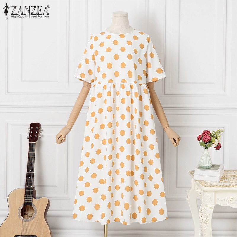 Đầm ZANZEA ngắn tay cổ tròn dáng rộng thời trang Hàn Quốc cho nữ