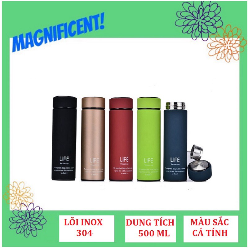 Bình Giữ Nhiệt LIFE 500ml Bình Nước Lõi Inox 304 Không Gỉ Cho Văn Phòng,Học Sinh, Sinh Viên.