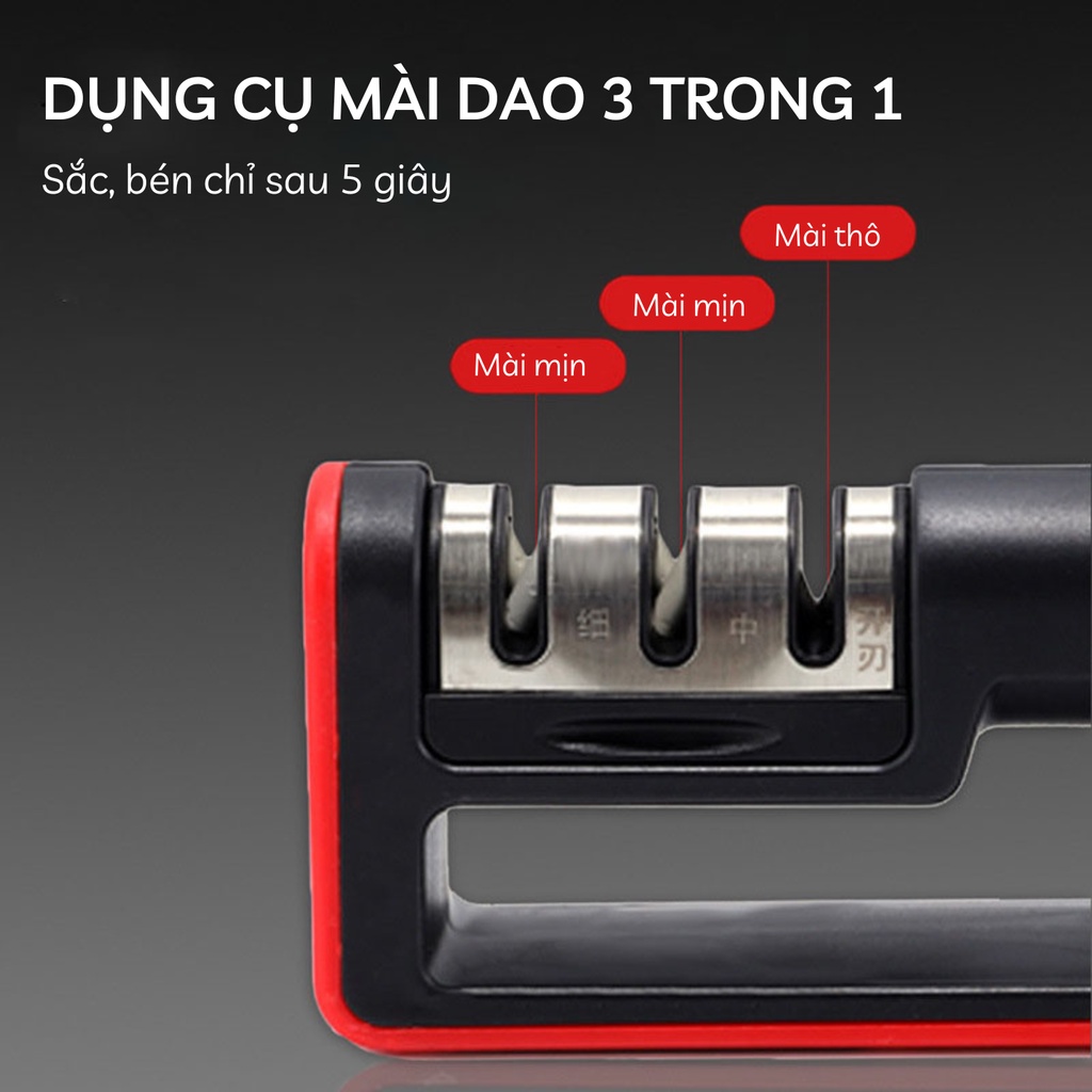 Bộ Mài Dao Kéo Inox 3 Ngăn, Bộ Mài Dao Đỏ Nhỏ Gọn Tiện Dụng
