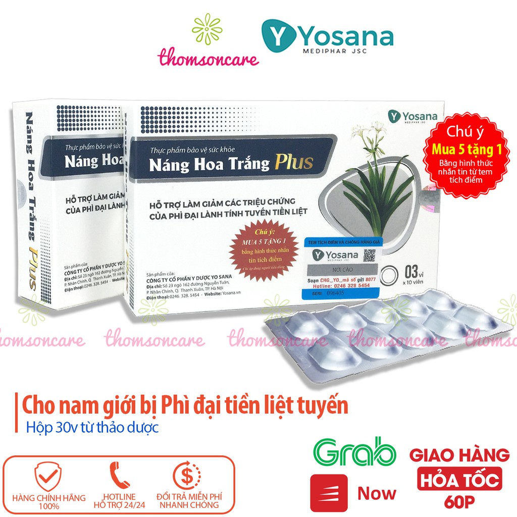 Náng Hoa Trắng Plus Mua 5h tặng 1h bằng tem tích điểm, hỗ trợ giảm phì đại tiên liệt tuyến cho nam giới Hộp 30 viên