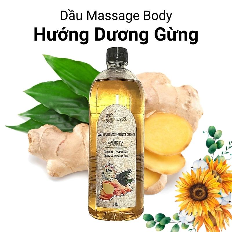 Dầu Massage Body Hướng Dương Tinh Dầu Gừng ACENA 1000ml Giàu Vitamin E, Dưỡng Da Mịn Mượt, Chuyên Dùng Spa Cao Cấp