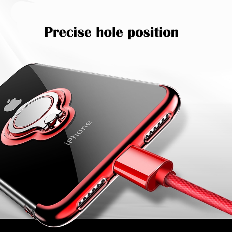 Ốp Điện Thoại Tpu Dẻo Tráng Gương Màu Đỏ Kèm Giá Đỡ Nhẫn Xoay Tròn Sang Trọng Cho Iphone 11 Pro X Xr Xs Max 8 7 6 Plus I11 + I8 +