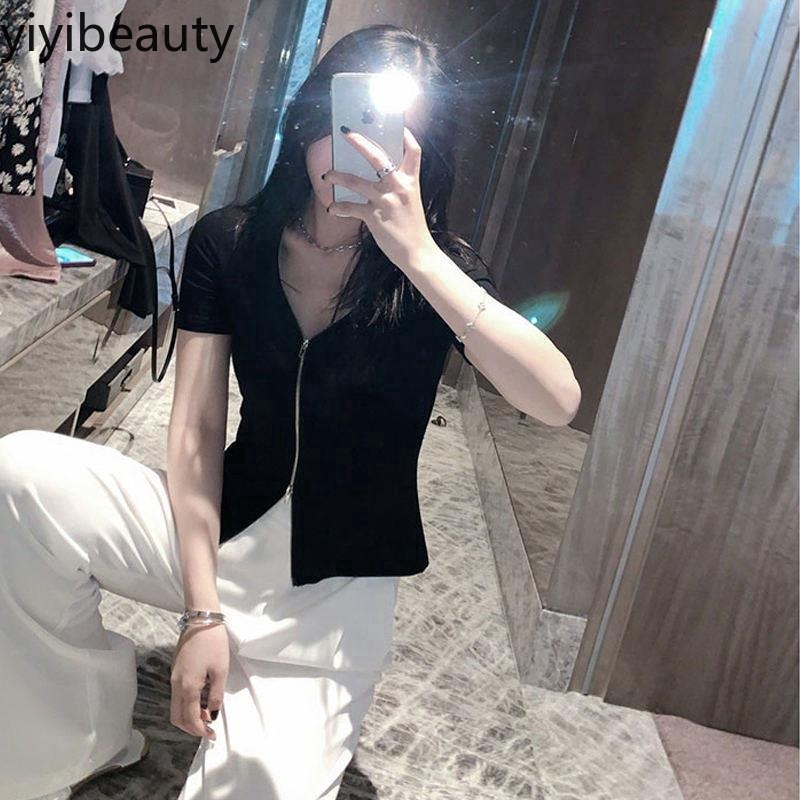 Áo thun lửng ngắn tay kéo khóa thời trang cho nữ | BigBuy360 - bigbuy360.vn