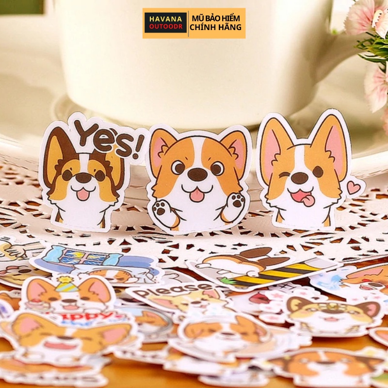 Hình Dán Chống Nước Sticker Chó Corgi Vàng Siêu Cute Gắn Mũ Bảo Hiểmm , Vali , Laptop , Ván Trượt .. Havana Store