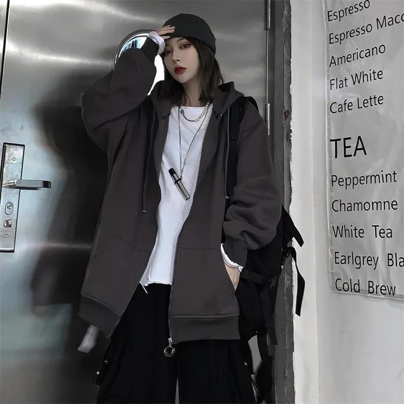 【Yuki】Áo khoác nỉ hoodie nữ zip form rộng màu xám đậm trẻ trung năng động | BigBuy360 - bigbuy360.vn