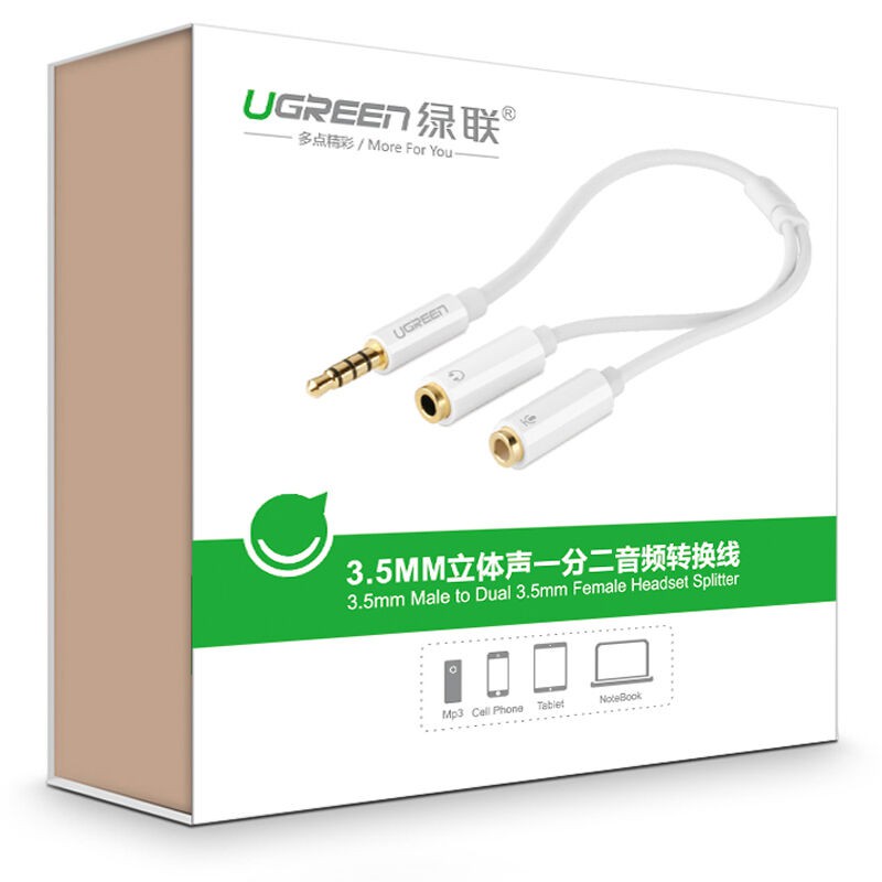 Cáp chuyển Audio 3.5mm sang 1 đầu Audio 3,5mm, 1 đầu Microphone Ugreen 10789