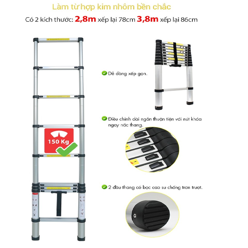 Thang nhôm rút gọn 3.8m Kachi