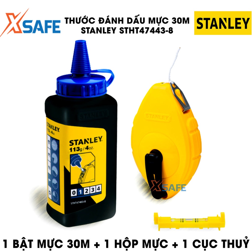 Thước đánh dấu vạch mực STANLEY vỏ nhựa ABS Dụng cụ đánh dấu Stanley có đầu móc làm bằng thép không gỉ, thiết kể nhỏ gọn