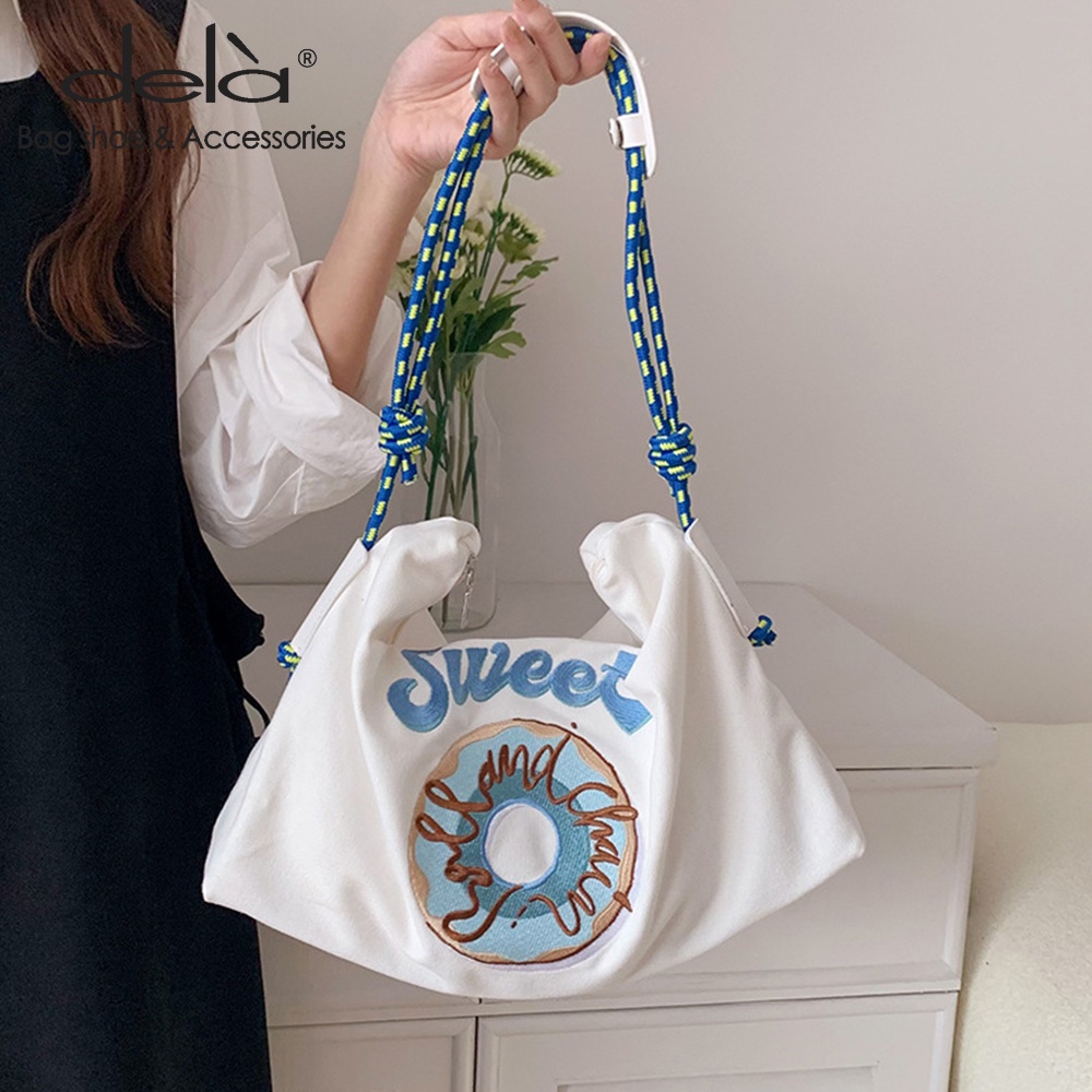 Dela Túi Đeo Vai Vải canvas Thêu Họa Tiết Độc Đáo Thời Trang Cỡ Lớn 2022 Cho Nữ