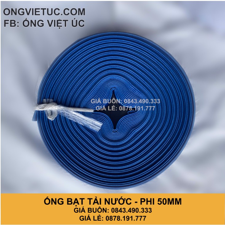 Ống bạt bơm tải nước Việt Úc Phi 50mm - Cuộn 50m - bạt cốt dù - bạt xanh - hàng chính hãng AHT