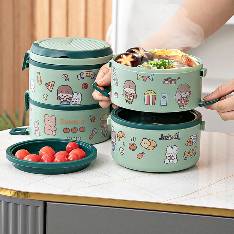 Hộp Đựng Cơm Trưa Ba Tầng Bằng Nhựa Có Thể Dùng Trong Lò Vi Sóng