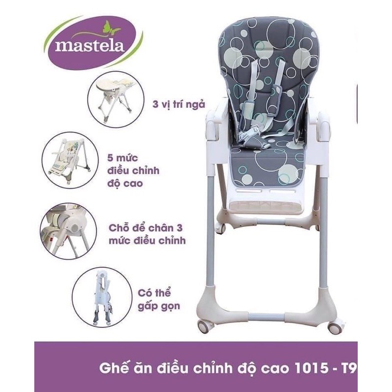 Ghế ăn dặm đa năng cho bé Mastela 1015 có 7 mức nâng hạ độ cao, 3 chế độ ngả, dùng cho bé từ 4 tháng - 5 tuổi