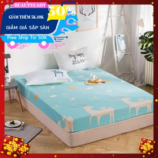 Sỉ ga trải giường 1m6 bọc đệm poly hàn mẫu hươu nền xanh
