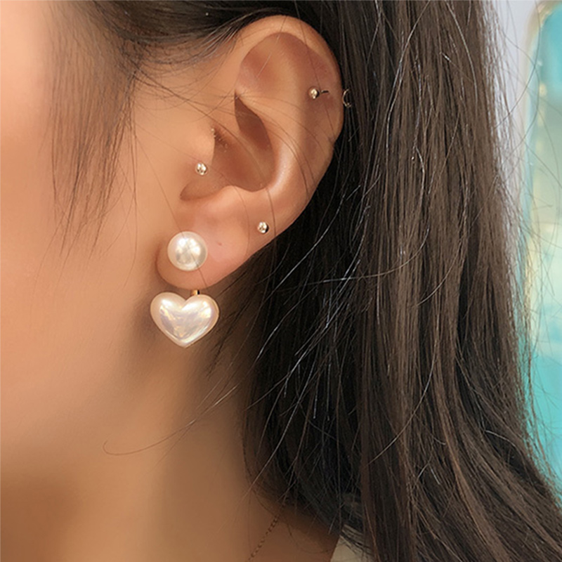 We Flower Korean Heart Pearl Stud Earrings for Women Elegant Ear Jewelry