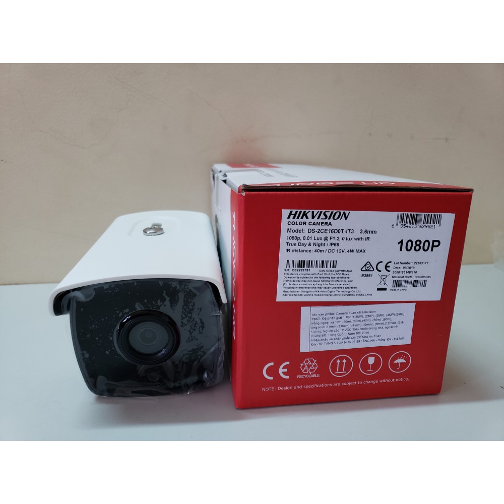 Camera Hikvision DS-2CE 16D0T-IT3 thân hồng ngoại 2MP - Bảo hành 24 tháng