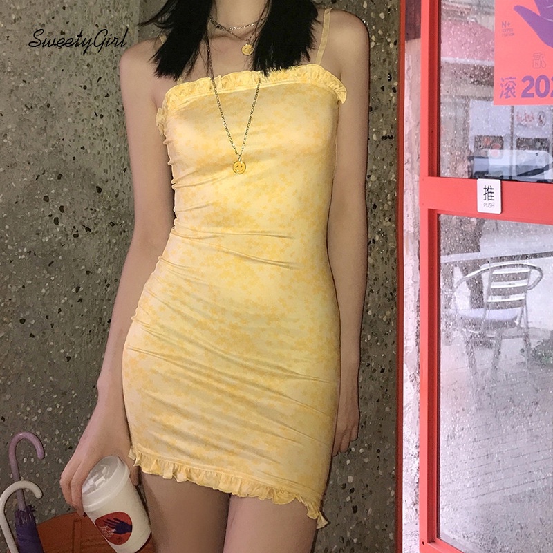 Đầm Mini Hai Dây Dáng Ôm Viền Xòe In Họa Tiết Hoa Có Thể Điều Chỉnh Thời Trang Cho Nữ