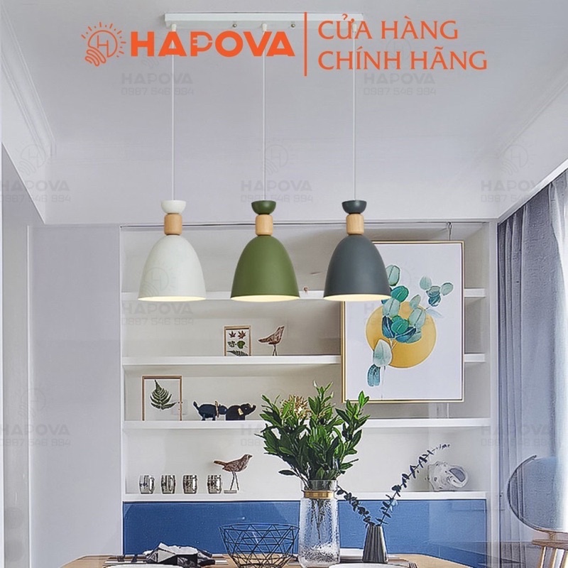 Bộ 3 Đèn thả trần HAPOVA HAROL 4567 chao 3 màu + Tặng kèm bóng AS Vàng