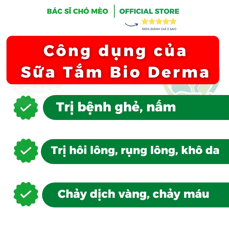 SỮA TẮM TRỊ NẤM GHẺ CHÓ MÈO BIO DERMA- HỖ TRỢ ĐIỀU TRỊ DA Ở CHÓ MÈO