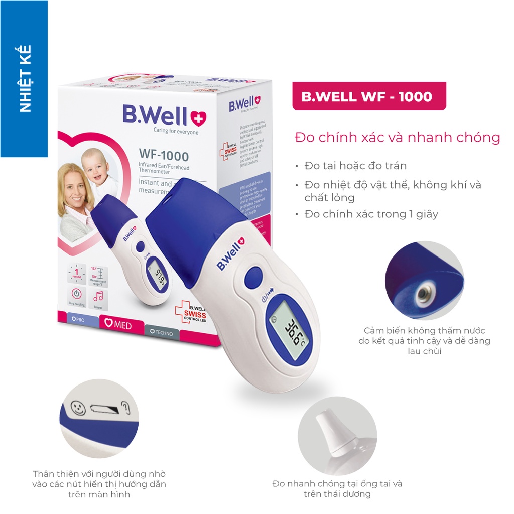 [ Nhập khẩu Thụy Sỹ ] Nhiệt kế hồng ngoại BWELL SWISS WF - 1000