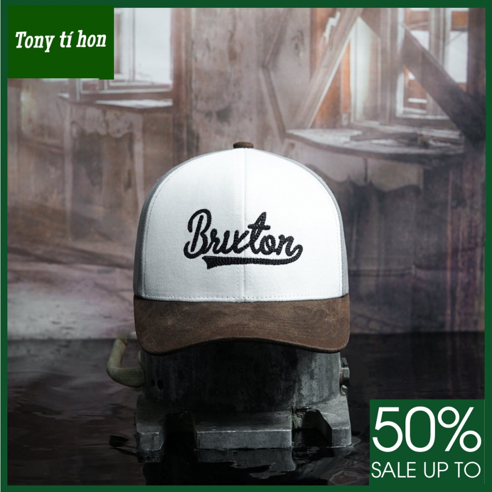 Tony tí hon_ tặng quà khi mua_ Mũ nón kết lưỡi trai nam nữ Brix.ton trắng xám bít đuôi cao cấp