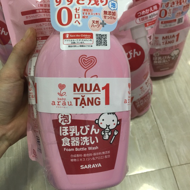 Combo nước rửa bình Arau (Mua chai tặng túi)