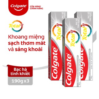 Bộ 3 Kem đánh răng Colgate diệt vi khuẩn Total Clean Mint hương bạc hà bảo vệ toàn diện 12h 190g/tuýp