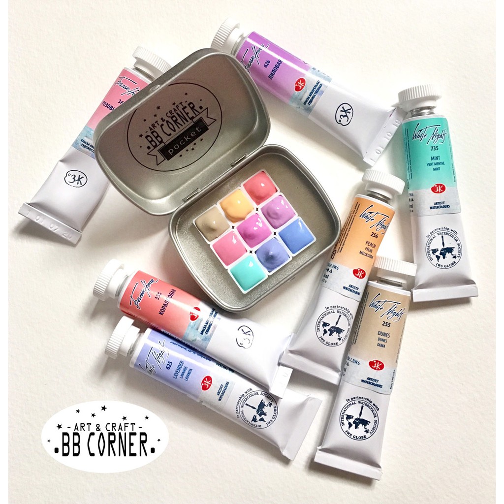 Pocket màu nước tầm trung White Nights set 9 màu tông pastel 0.5/1ml (thời gian chờ khô ít nhất từ 3-5 ngày)