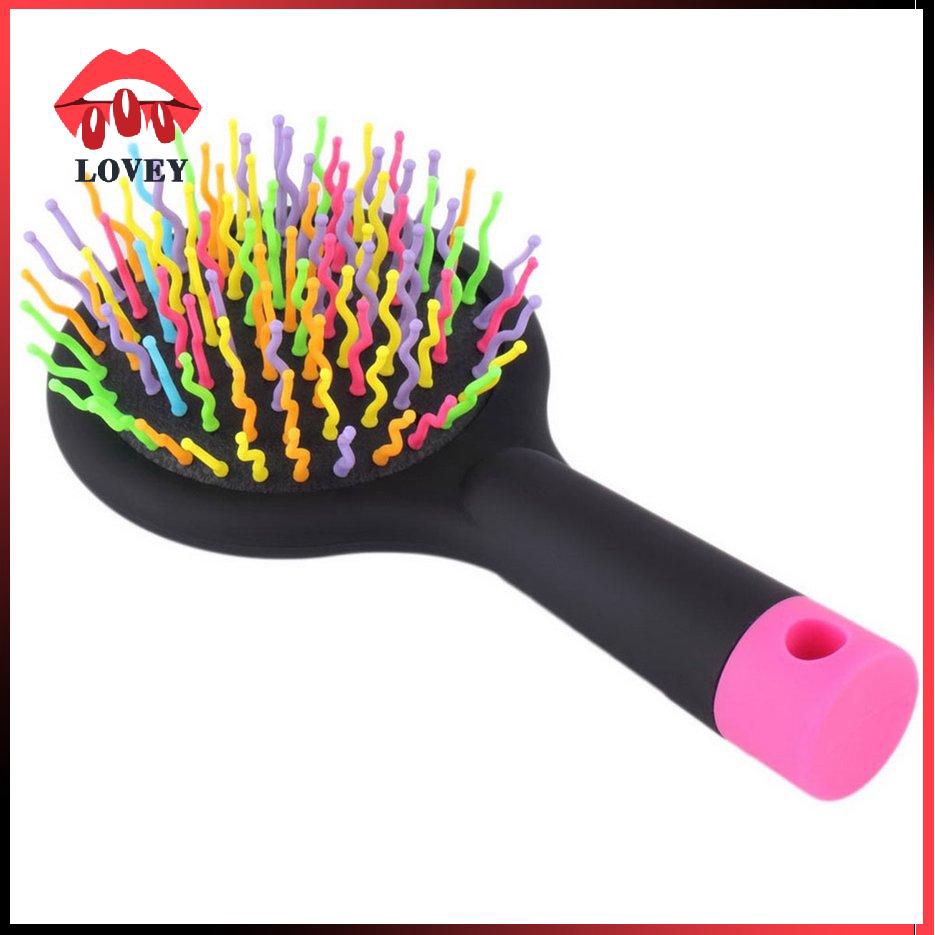 Lược chải tóc tích hợp gương soi chống tĩnh điện massage da đầu màu sắc cầu vồng