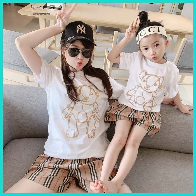 Áo thun gấu cotton cho cả gia đình, có phom cho bố (9-90 kg) [Hàng loại 1]