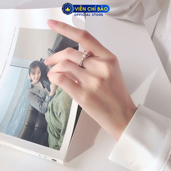 Nhẫn bạc nữ chéo chữ X cách điệu đính hạt châu bạc 925 thời trang phụ kiện trang sức nữ Viễn Chí Bảo N400569