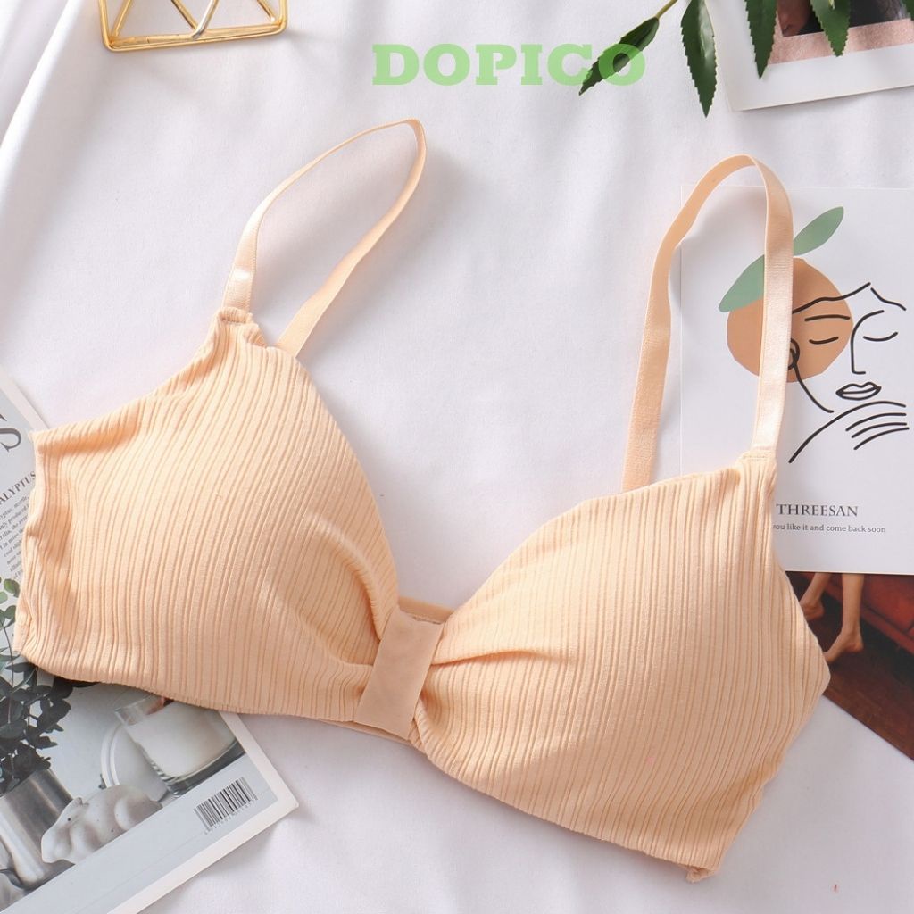 Áo bra nữ 2 dây đẹp, áo lót không gọng thắt nơ có đệm mút nâng đươc ngực DOPICO B308
