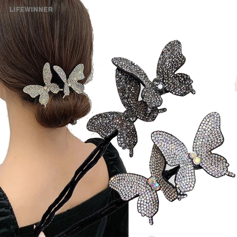 Phụ Kiện Trang Trí Tóc Hình Bướm Đính Đá Xinh Xắn Dành Cho Nữ