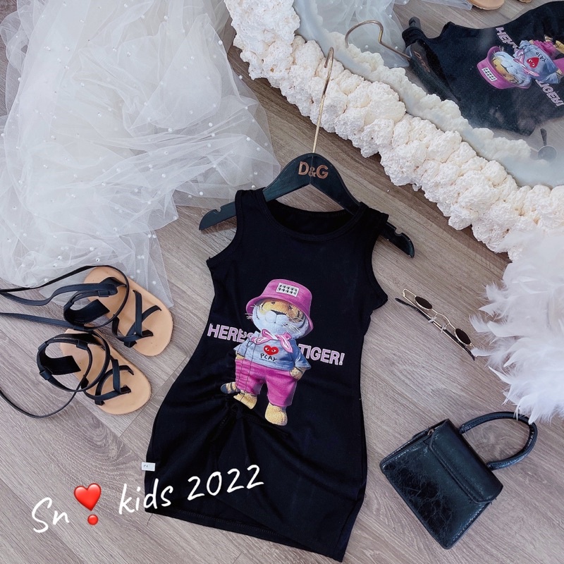 [VÁY BÉ GÁI] Váy hổ rút dây 3 màu xinh xỉu cho bé gái