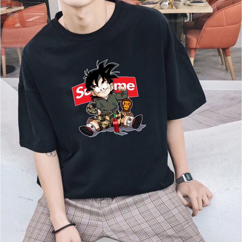 Áo phông nam nữ tay lỡ dáng unisex form rộng SONGOKU Superme đen - áo thun oversize streetwear basic tee