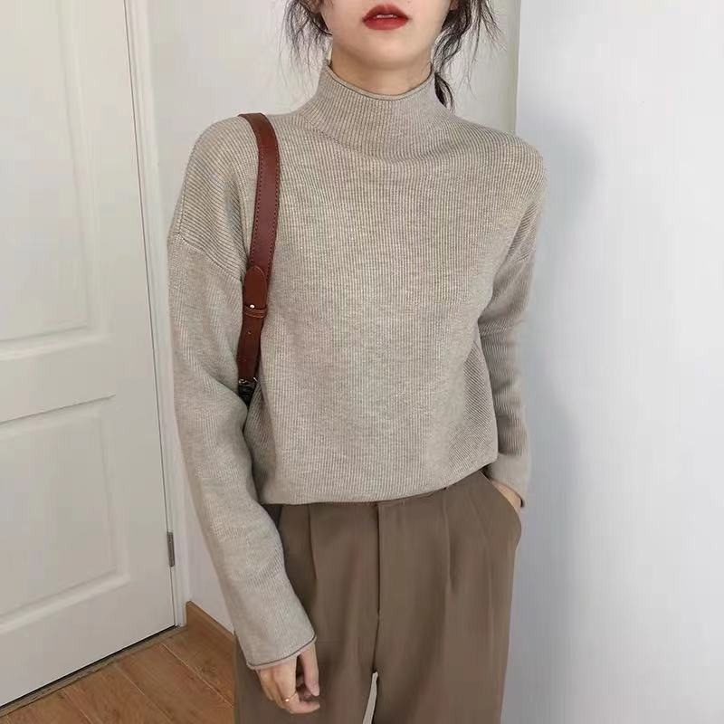 【ZHELIHANGFEI】Áo Len Tay Dài Cổ Lọ Dễ Phối Đồ