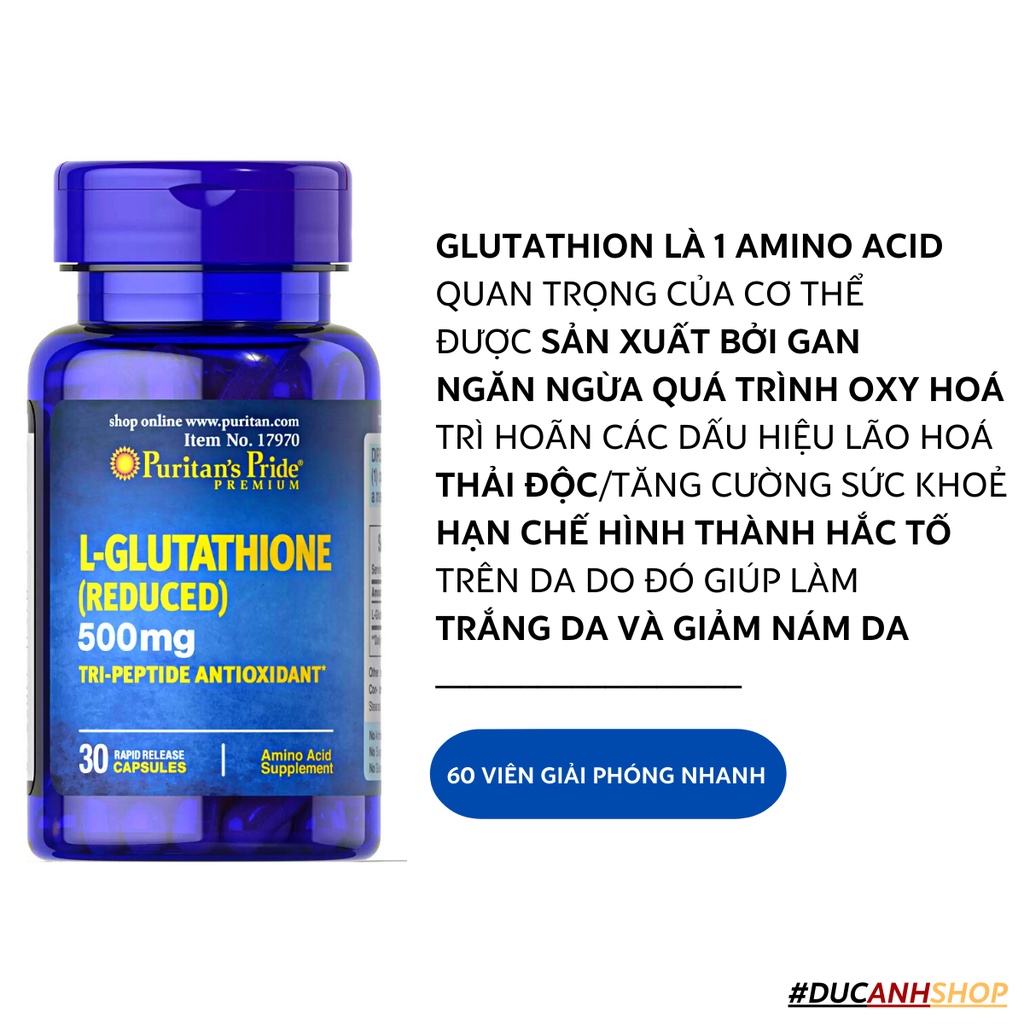 TPBVSK trắng da/mờ nám/hỗ trợ thải độc cơ thể #Puritan'sPride L-GLUTATHION 500MG 30v