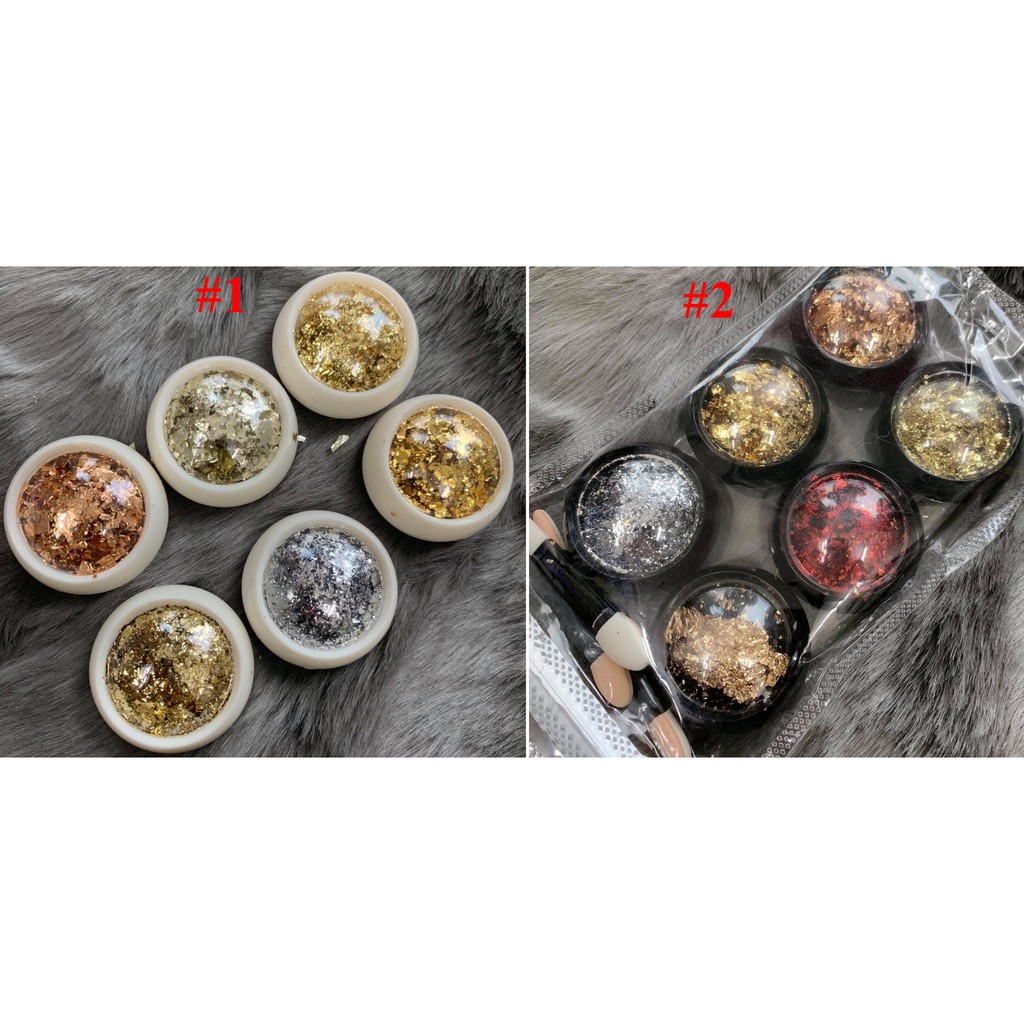 Sét Nhũ Rắc Giấy Siêu Mỏng 6 Màu Trang Trí Móng Nghệ Thuật Đep Long Lanh - 1 Sét 6 Hũ