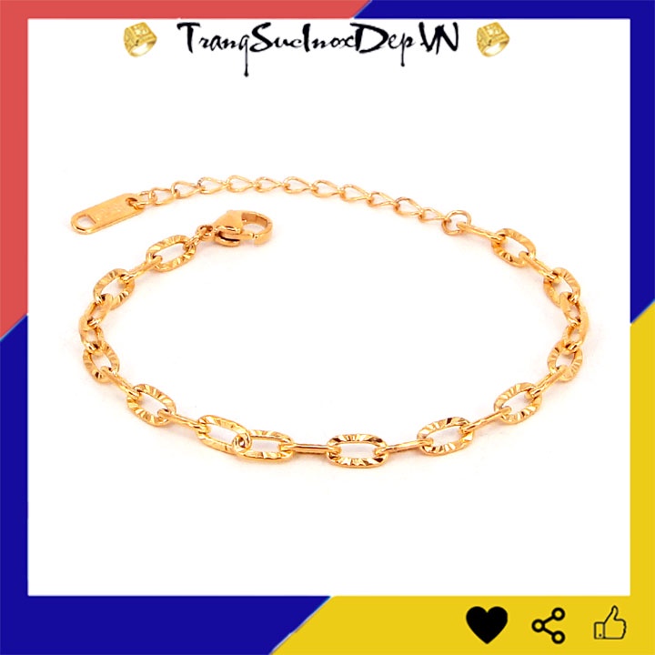 Lắc tay nữ kiểu xich chạm móc máy mạ vàng sáng đẹp, bền màu, sang trọng, quý phái