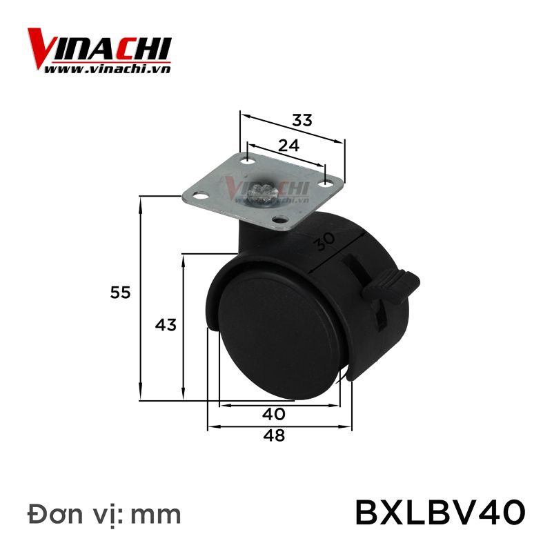 Bánh xe lăn đế bắt vít khóa hãm - 40mm - 1 Cái - Bánh Xe Đẩy