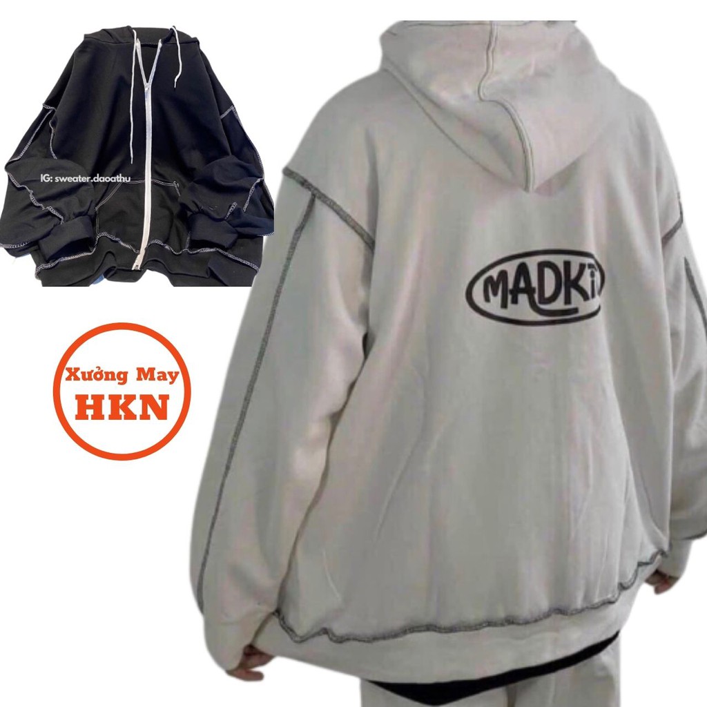 Áo Khoác Hoodie Nam Nữ Unisex Viền Chỉ In Madkit Chất Nỉ Cotton Mã 814 Xưởng May HKN
