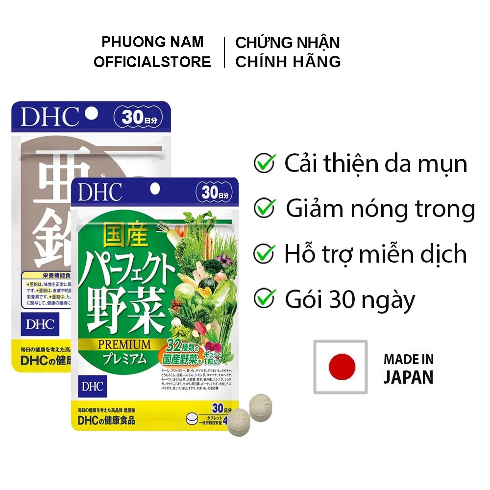 Combo GIẢM MỤN - NÓNG TRONG DHC Nhật Bản viên uống rau củ và viên uống kẽm 30 ngày