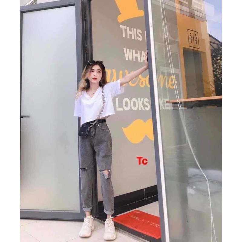 Q021 Quần bò jeans nữ Baggy jean lưng cao phong cách Cạp quần cao vừa phải chất bò dày đẹp không co giãn