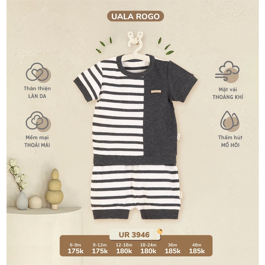 Quần áo bé trai Ualarogo 6 tháng - 4 tuổi cộc tay hè vải cotton thấm hút thoáng mát cổ tròn quần đùi
